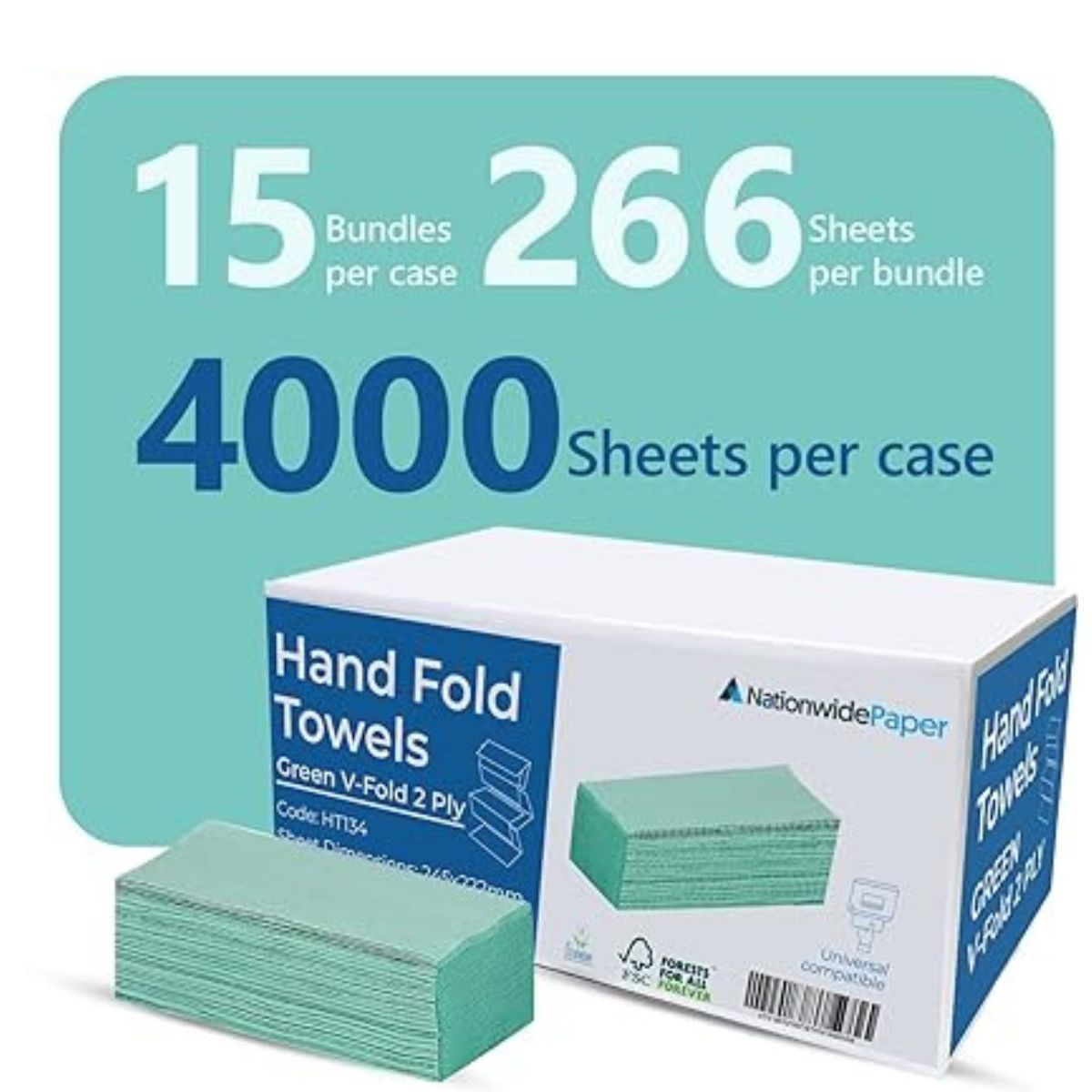 Green V-Fold Paper Hand Towel 1 Ply | 4000 Large Sheets (8500682359039)