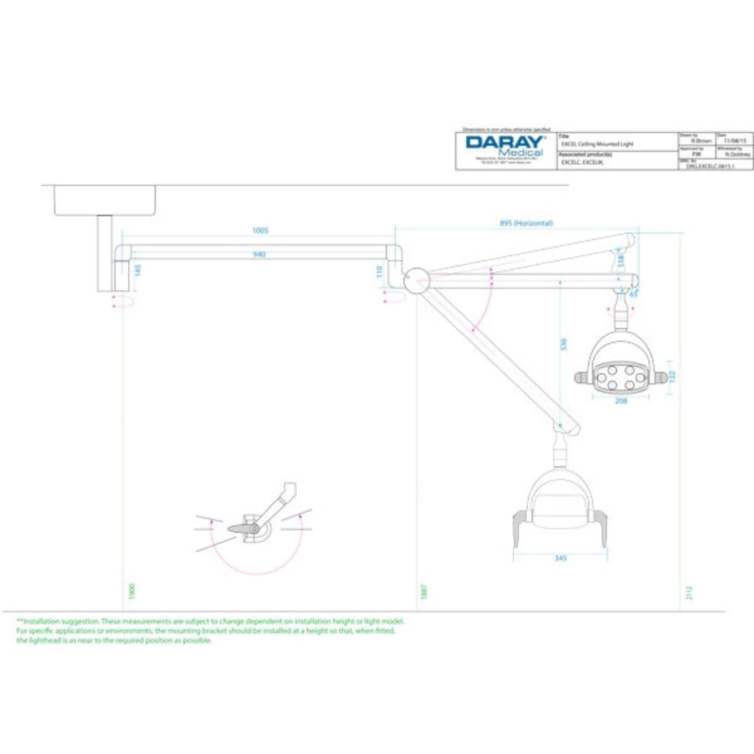 Daray Excel LED Ceiling Mounted Dental Light