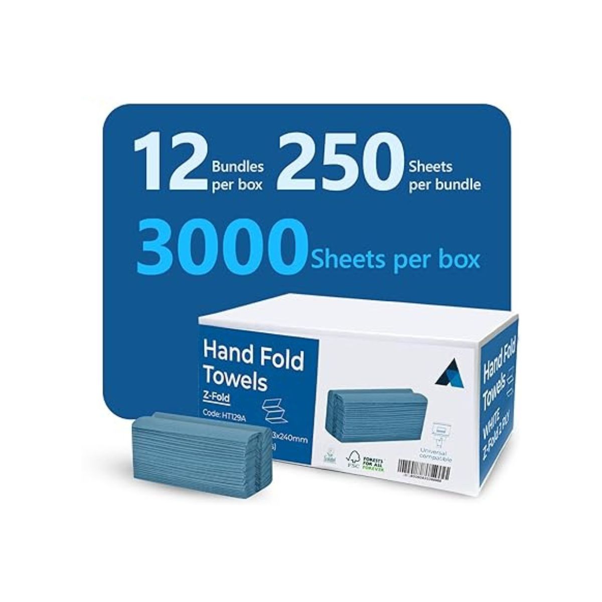 Z-Fold Blue Paper Hand Towel 1 Ply | 3000 Sheets (8500678918399)