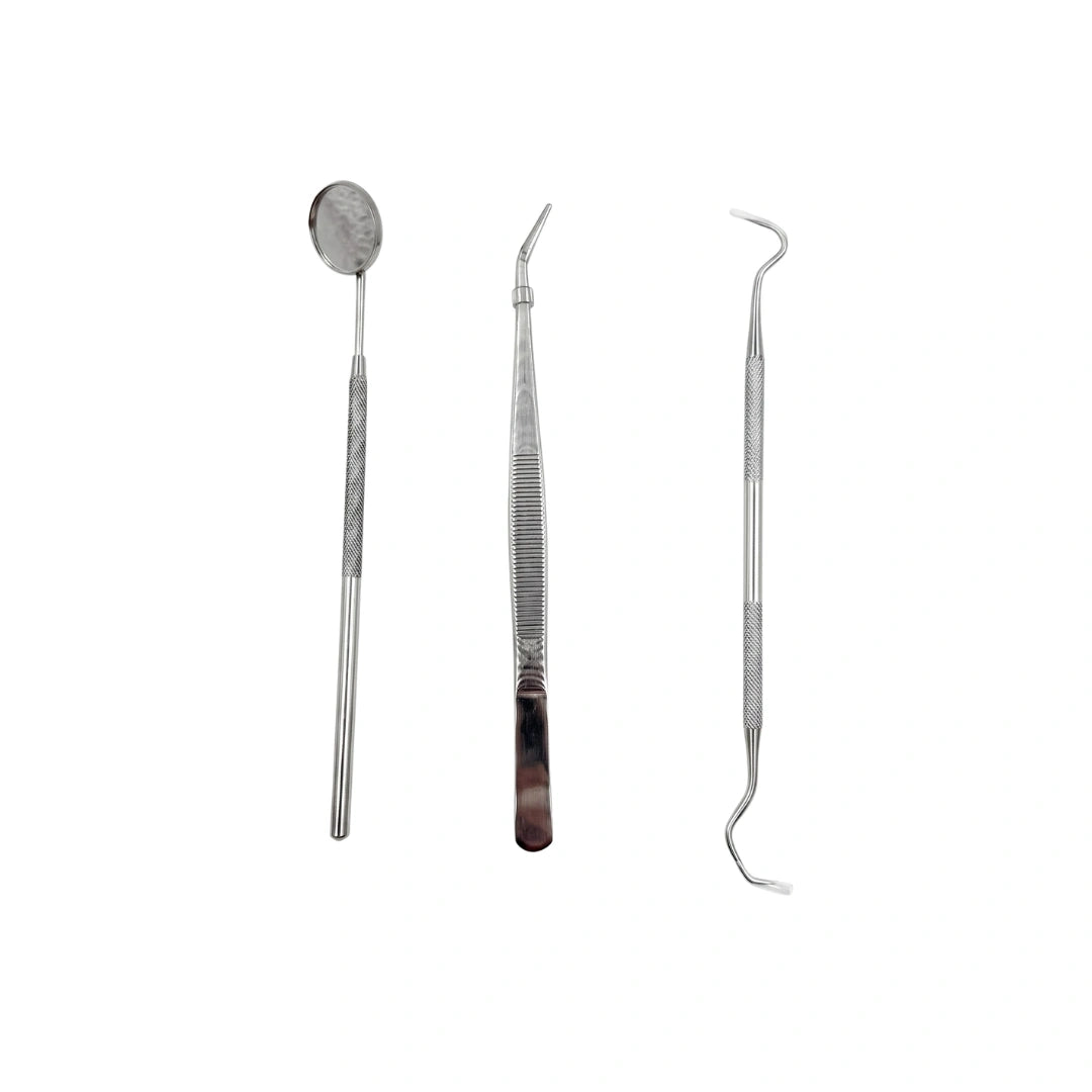 3-Piece Dental Examination Kit with Mirror, Probe & Tweezers