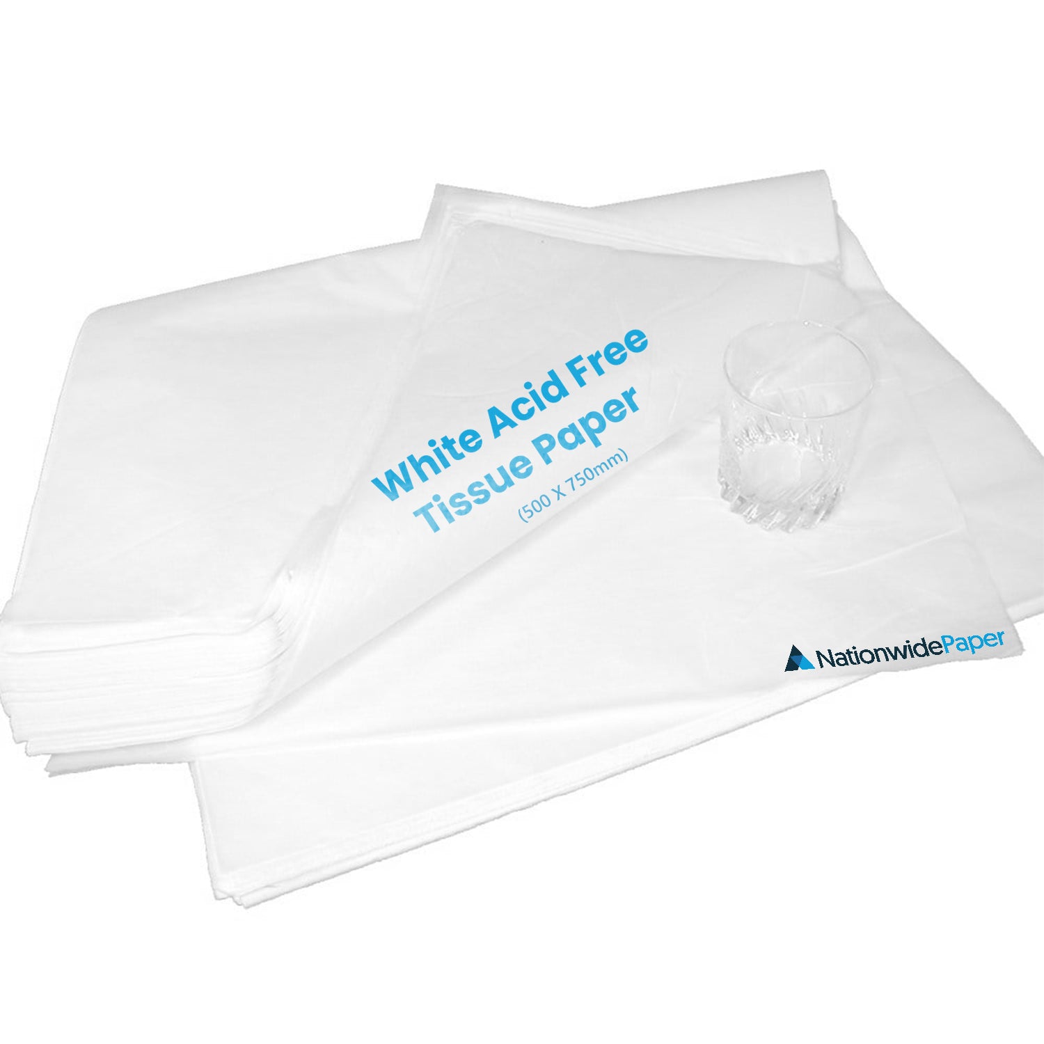 White acid-free tissue paper with 'Nationwide Paper' branding on a white background