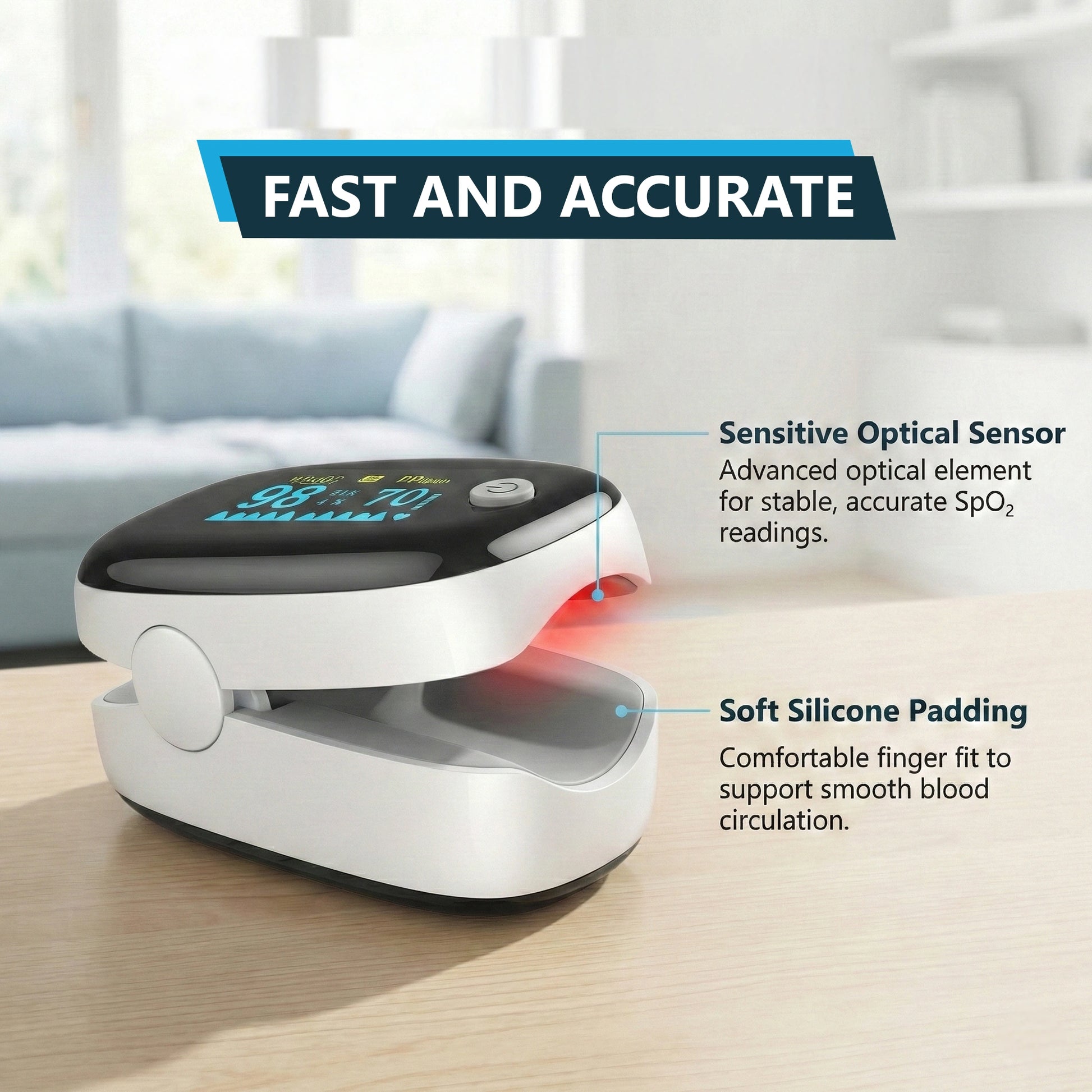 White Fingertip Pulse Oximeter for all Age Groups