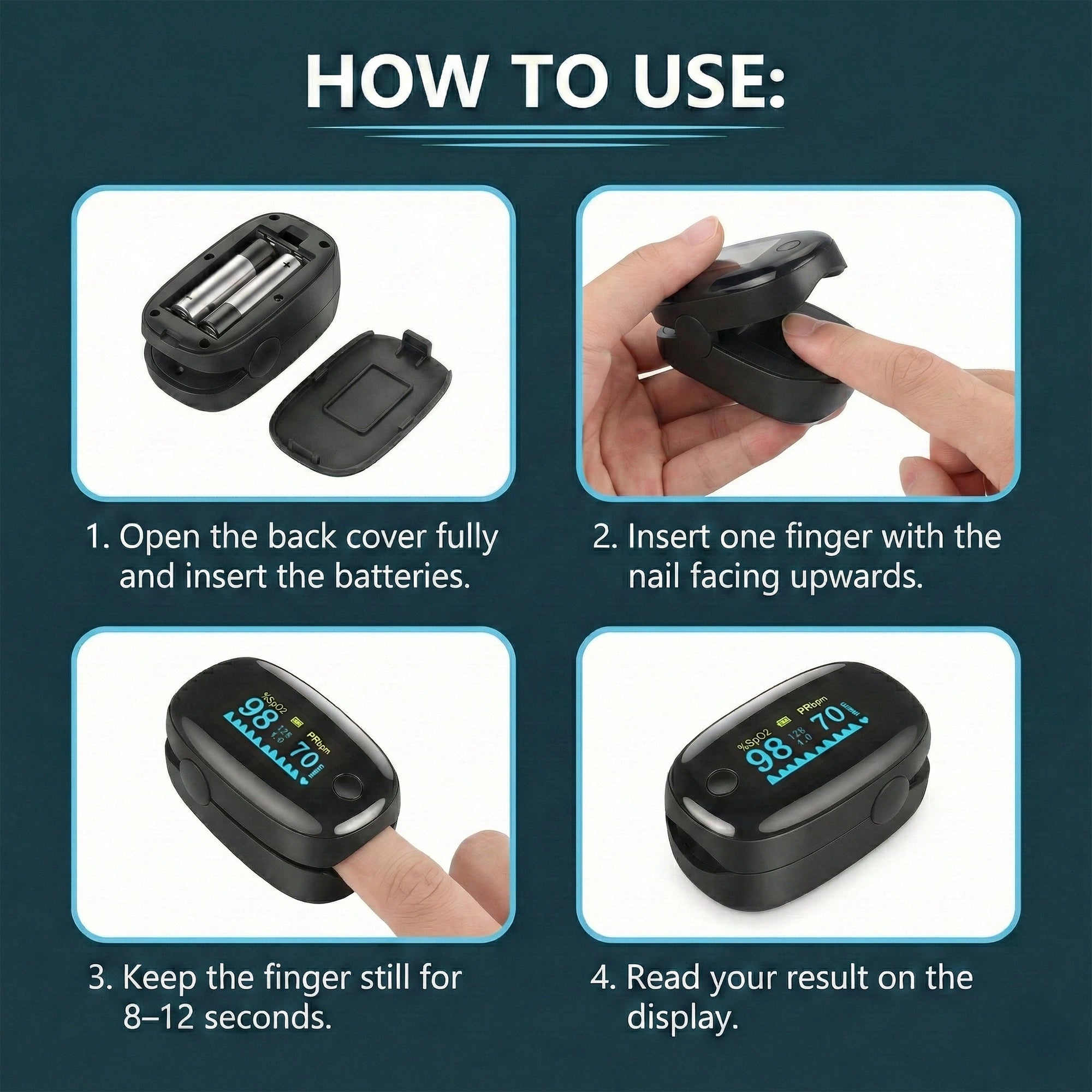 Black Fingertip Pulse Oximeter for all Age Groups