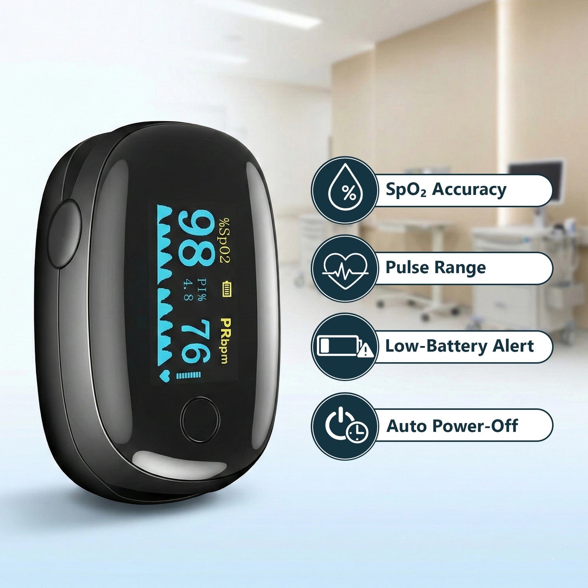 Black Fingertip Pulse Oximeter for all Age Groups