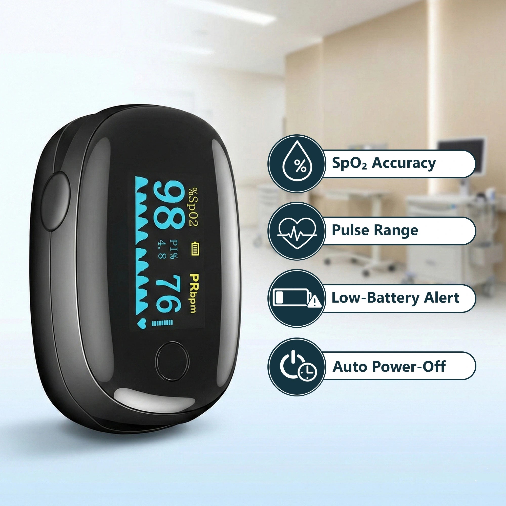 Black Fingertip Pulse Oximeter for all Age Groups