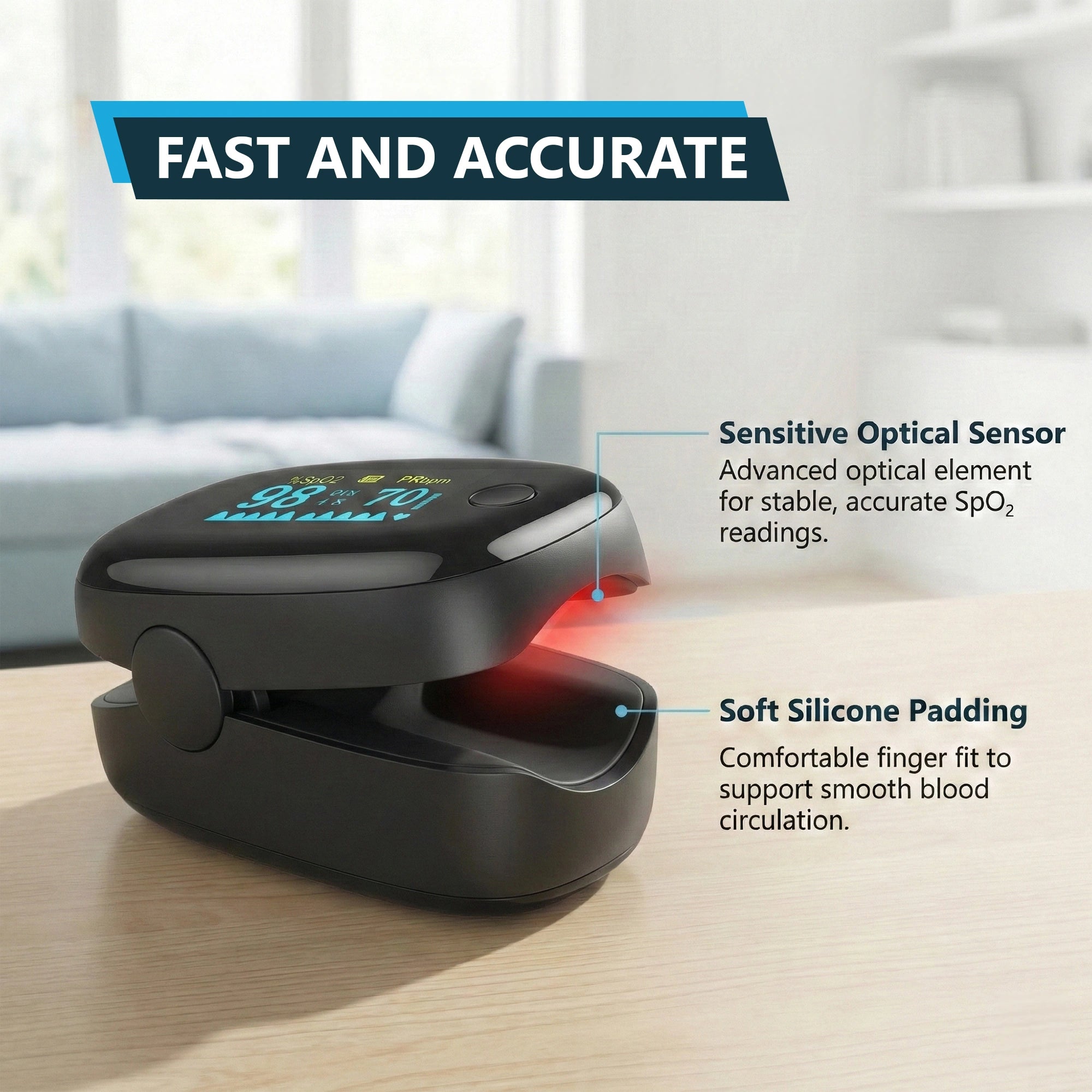 Black Fingertip Pulse Oximeter for all Age Groups