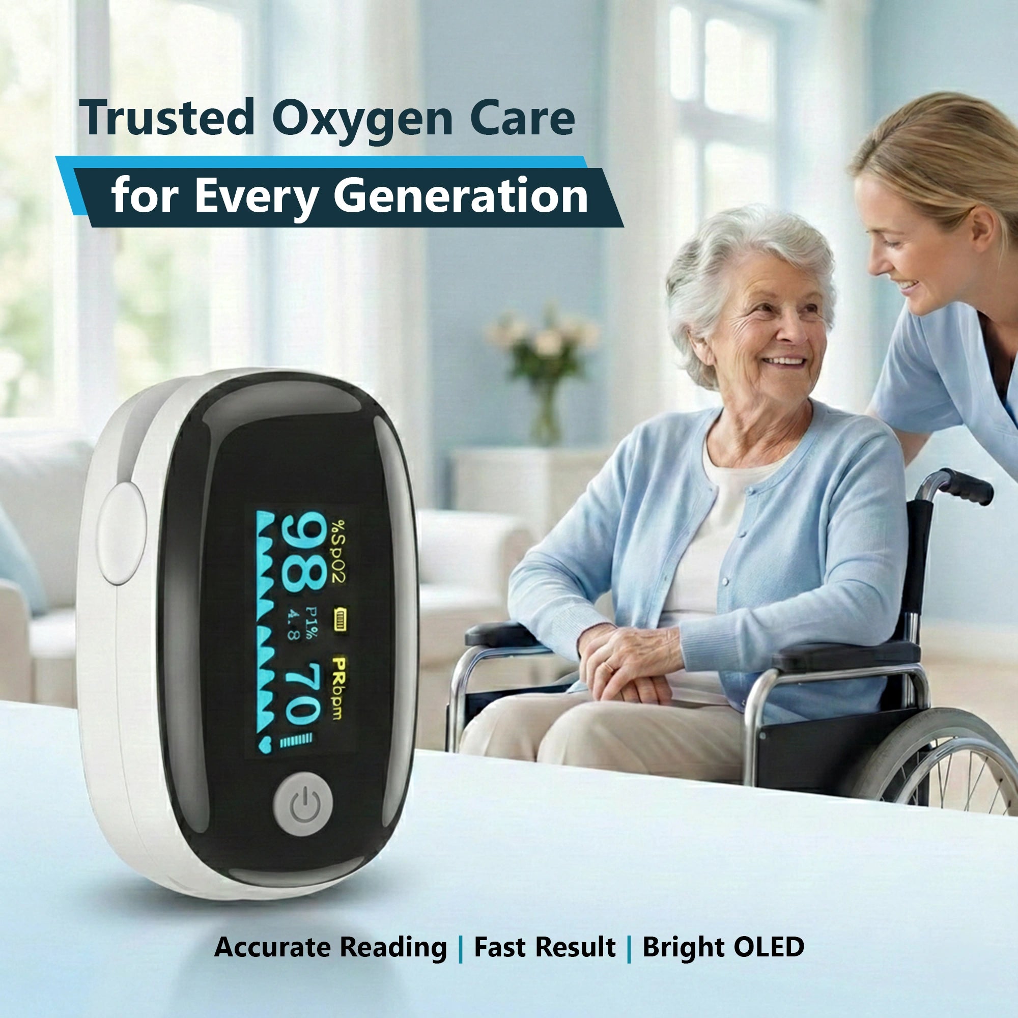 White Fingertip Pulse Oximeter for all Age Groups