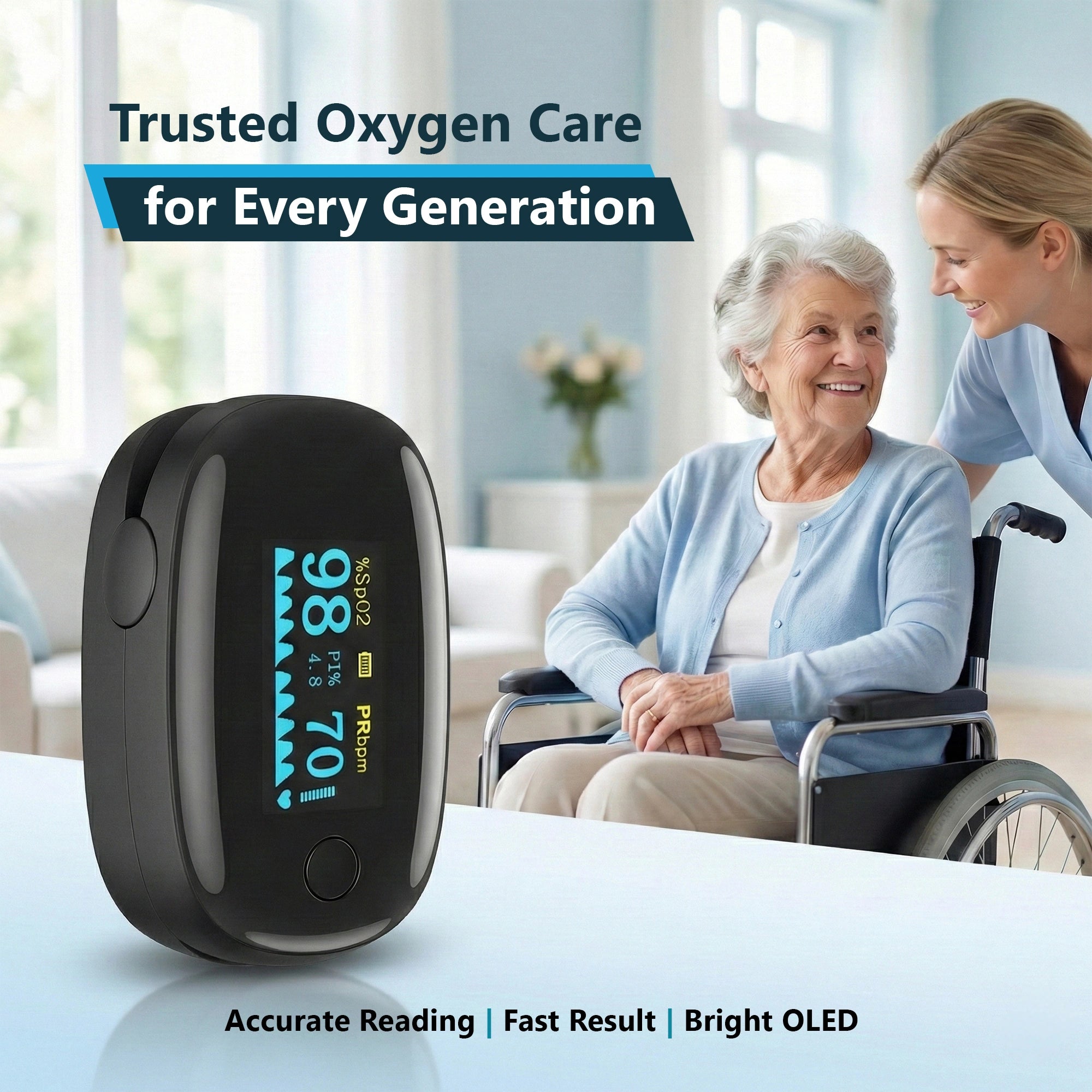 Black Fingertip Pulse Oximeter for all Age Groups