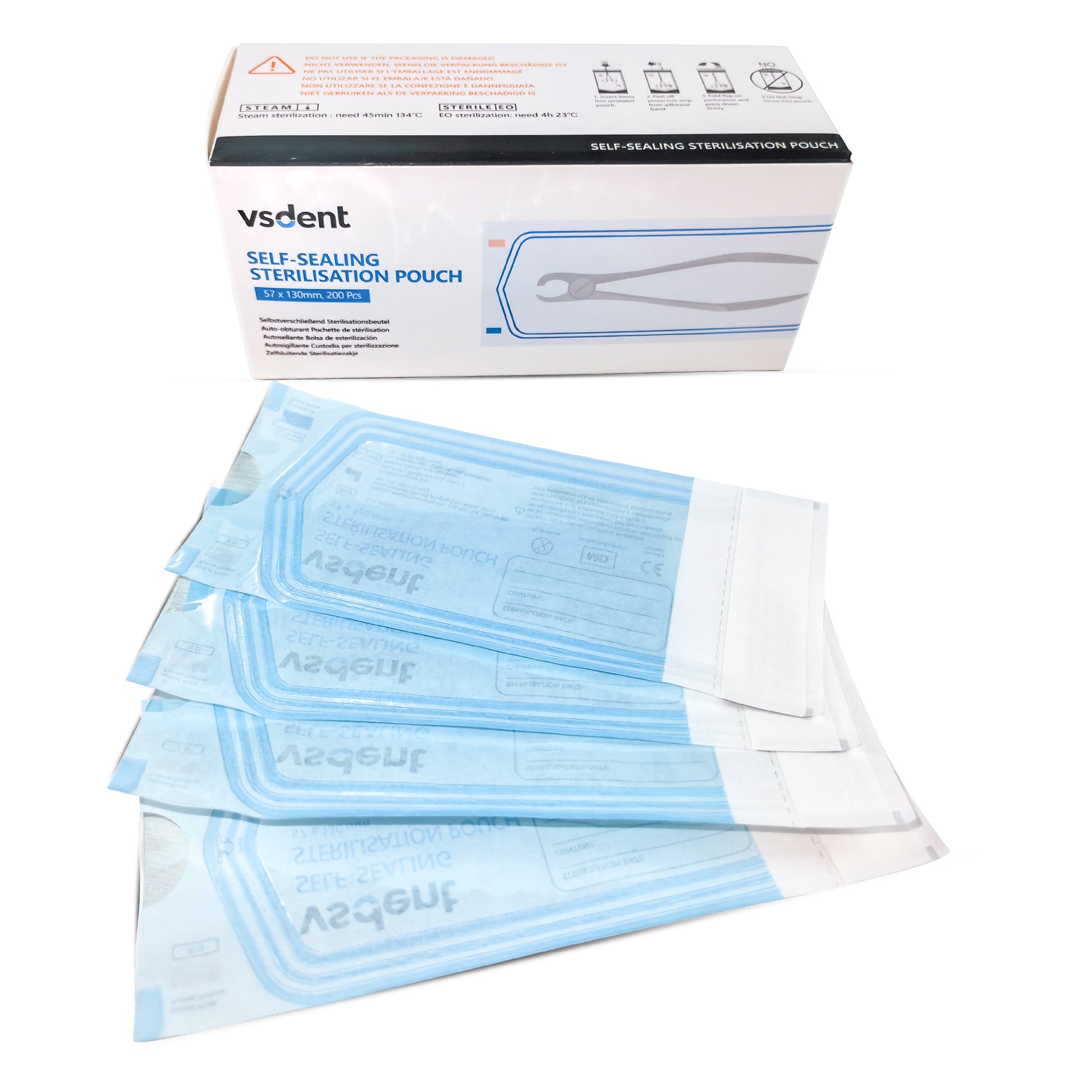 Self Sterilisation Pouches 57mmx130mm (Pack of 200)