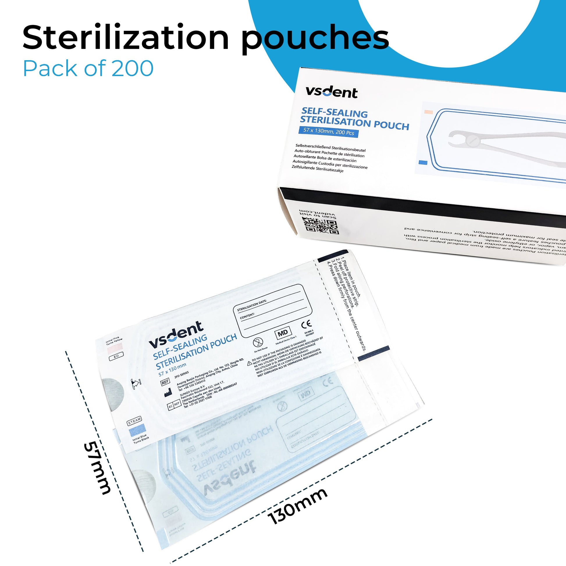 Self Sterilisation Pouches 57mmx130mm (Pack of 200)