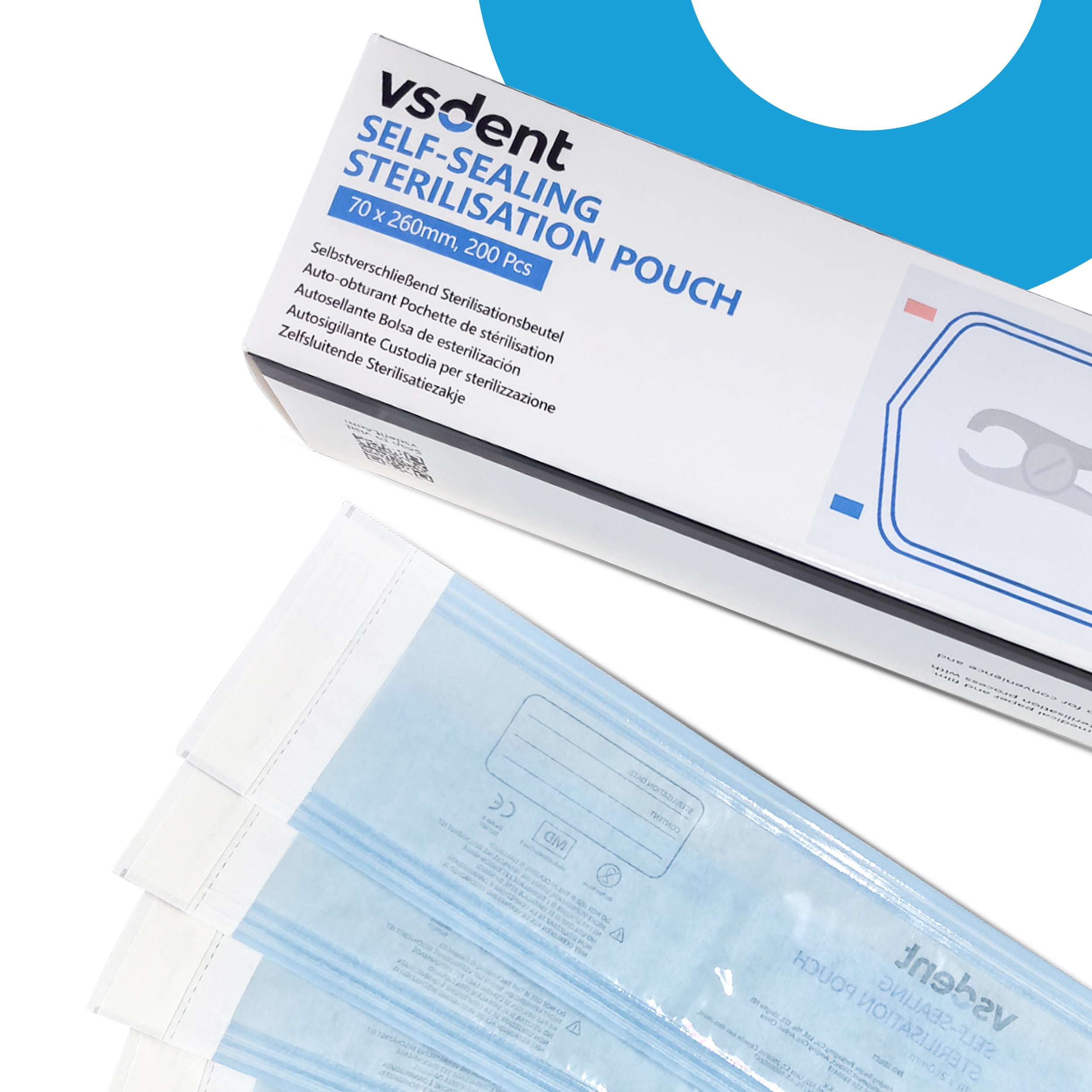 Self Sterilisation Pouches 70mmx260mm (Pack of 200) (8759302521087)