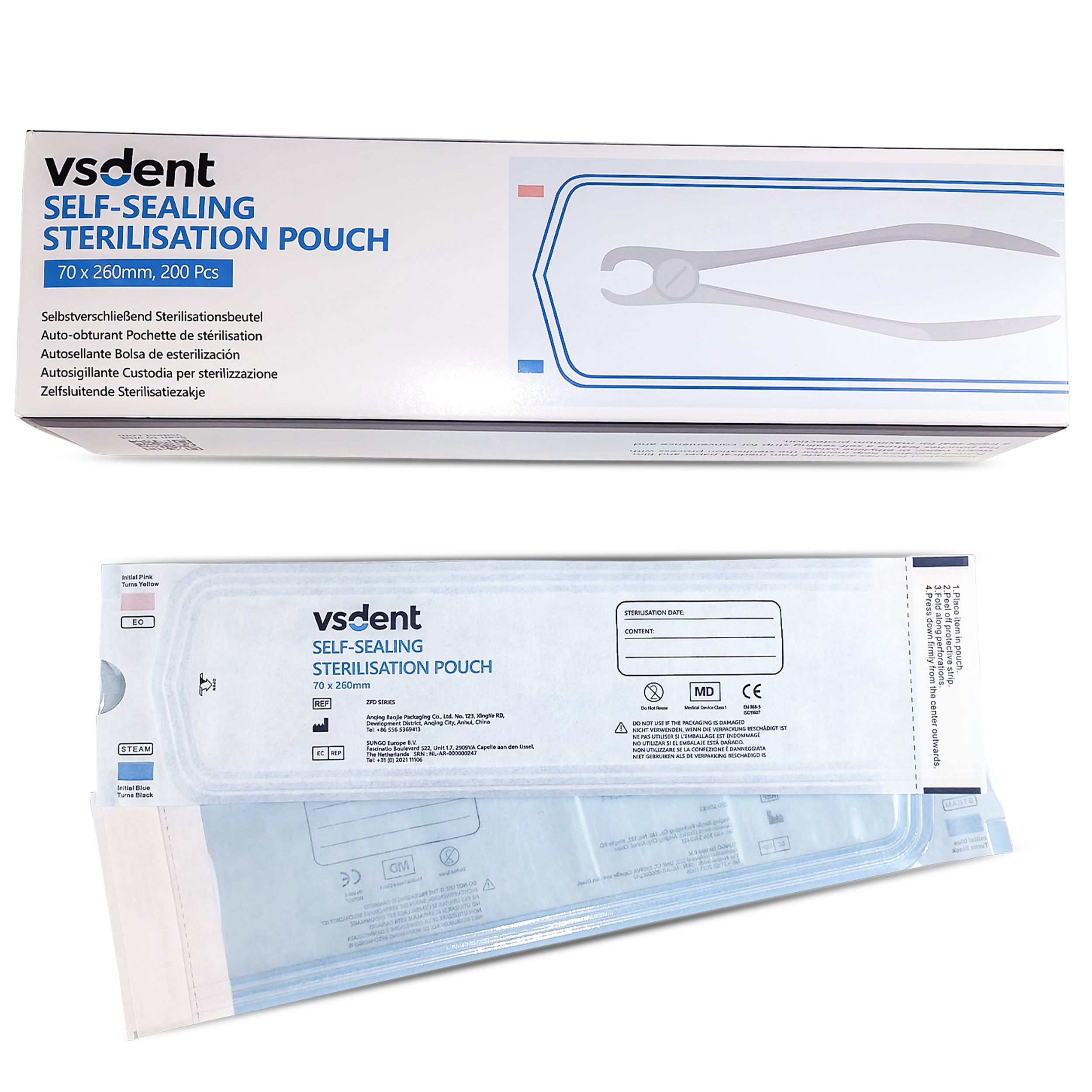 Self Sterilisation Pouches 70mmx260mm (Pack of 200) (8759302521087)
