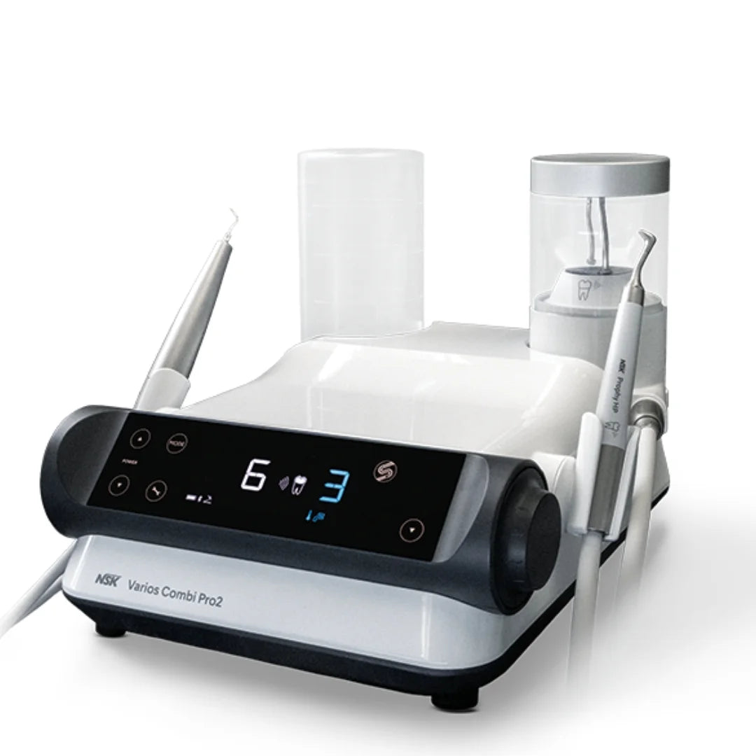 Dental equipment with various components on a white background