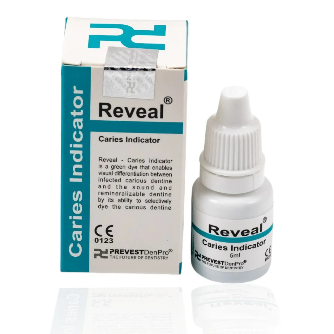 Reveal Caries Indicator bottle and packaging on a white background