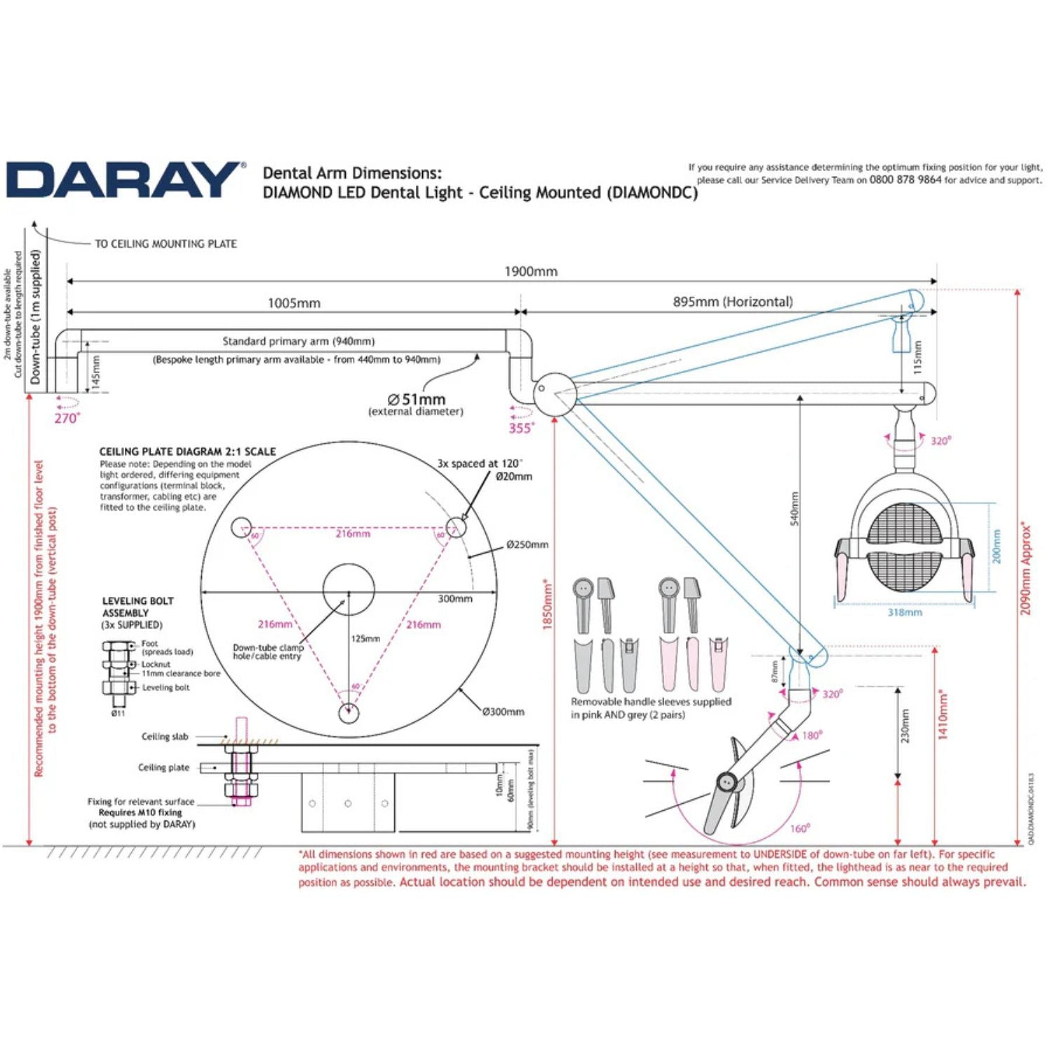 Daray Diamond Wall-Mount LED Dimensions