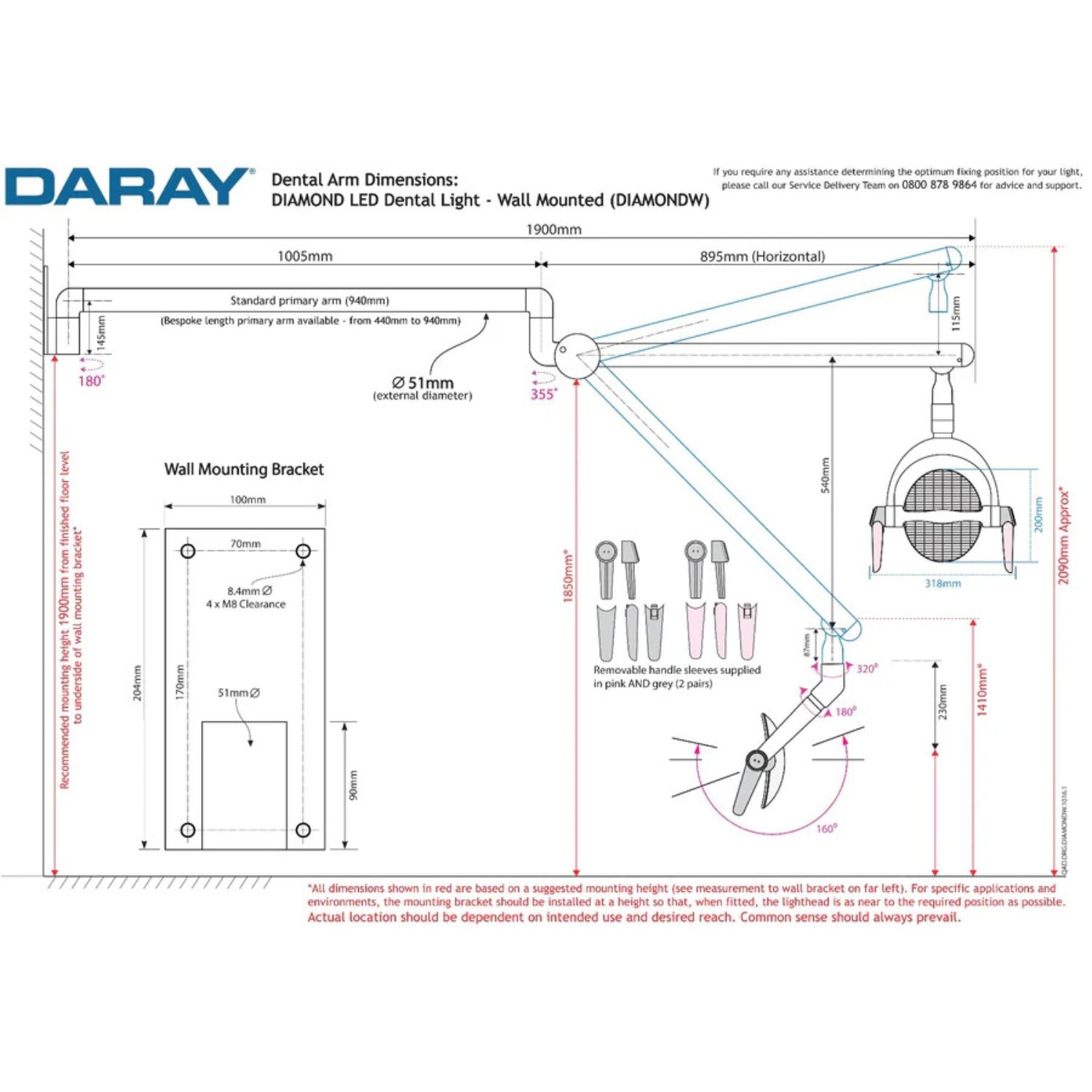 Daray Diamond Wall-Mount LED Dental Specification