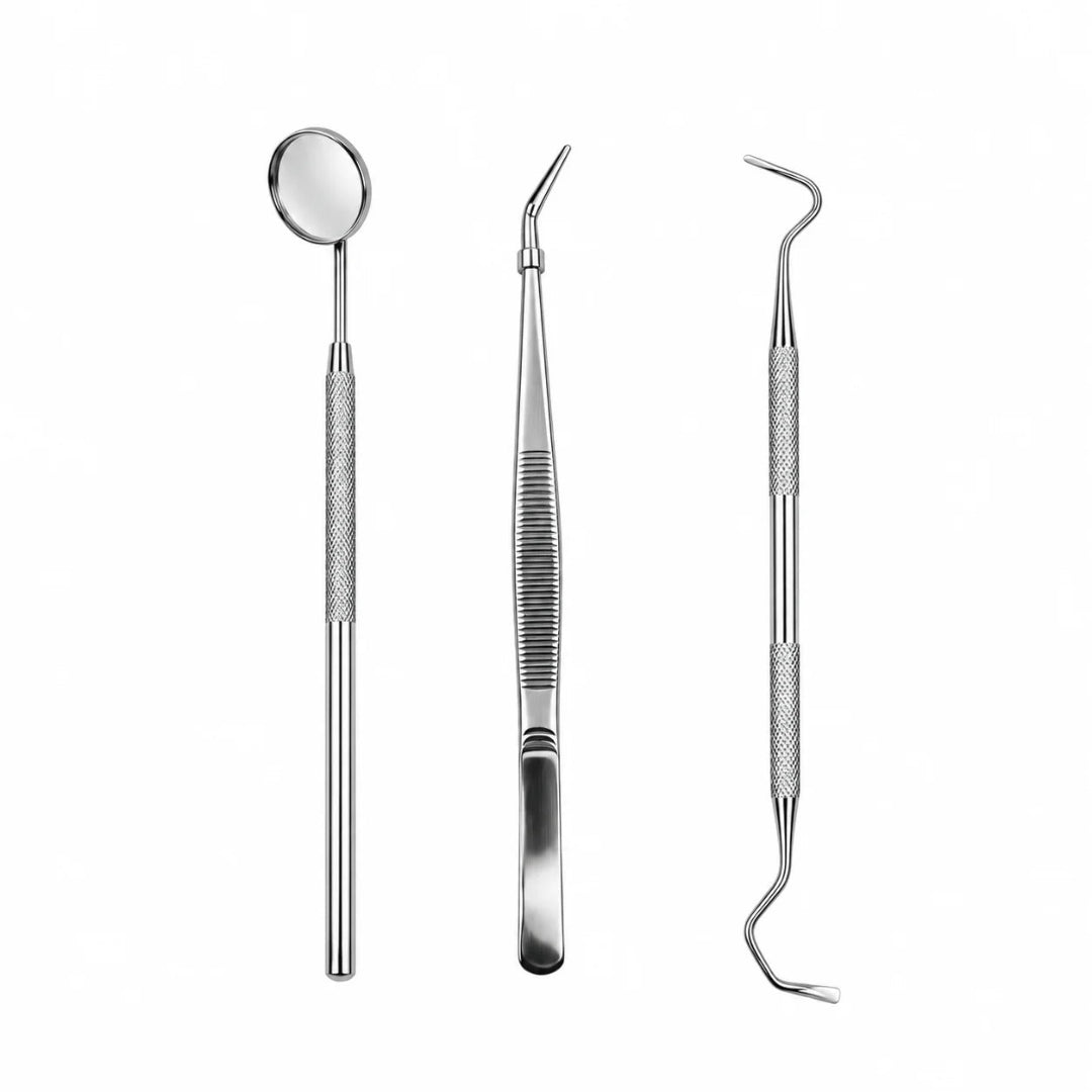 3-Piece Dental Examination Kit with Mirror, Probe & Tweezers