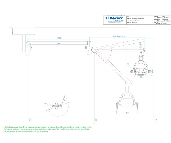 Daray Excel LED Ceiling Mounted Dental Light (4440380211287)